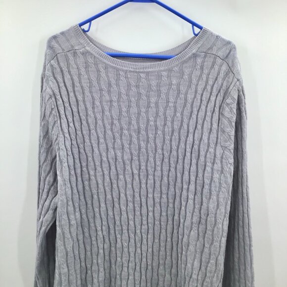 Women's 2X Gray Cable Knit Sweater Lightweight Long Sleeve Round Wide Neckline - Picture 7 of 10